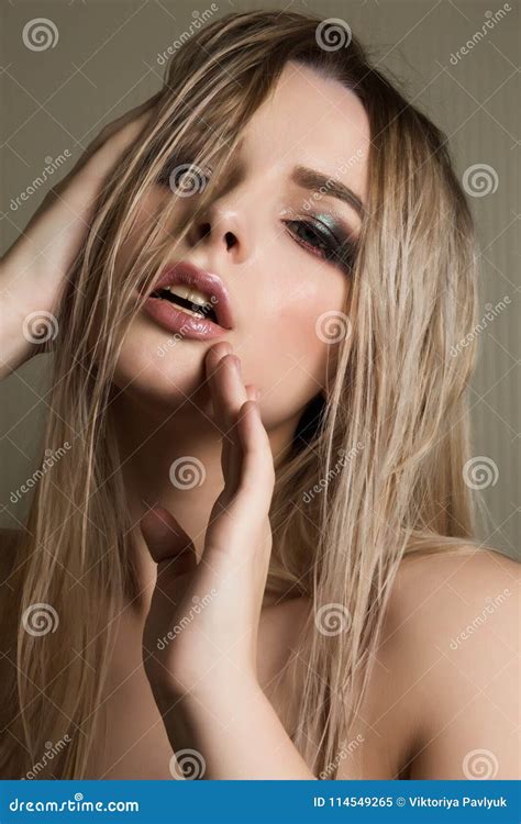 Closeup Portrait Of Splendid Blonde Model With Professional Make Stock Image Image Of Model
