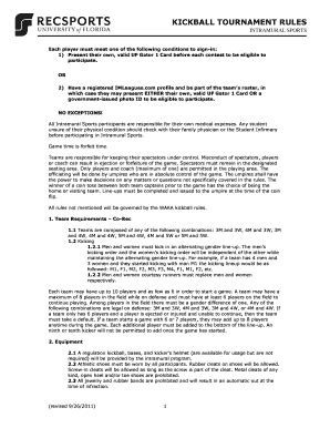 Fillable Online Recsports Ufl KICKBALL TOURNAMENT RULES Fax Email Print