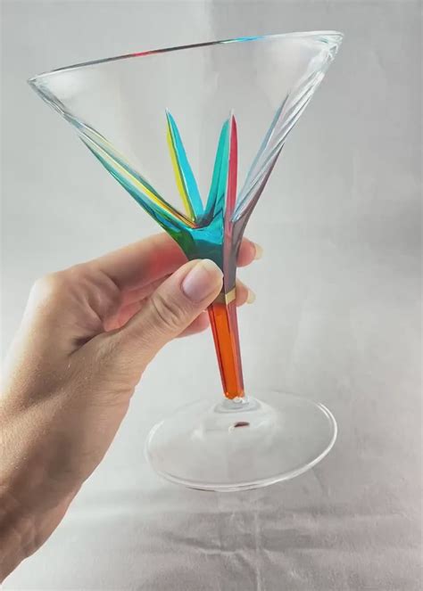 Orange Stem Fusion Venetian Glass Martini Glass Handmade In Italy Colorful Northern Lights