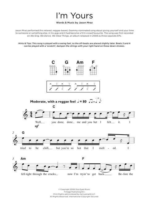 I'm Yours by Jason Mraz Sheet Music for Ukulele at Sheet Music Direct