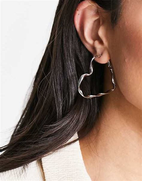 Designb London Melted Heart Shape Earrings In Silver Asos