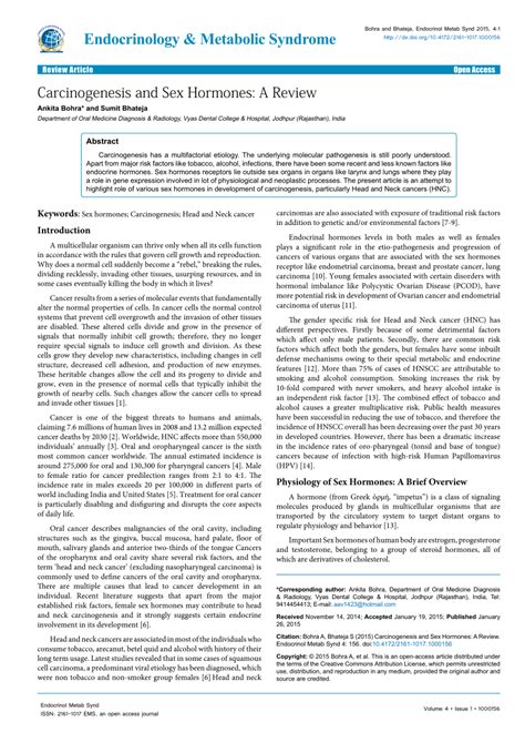 Pdf Carcinogenesis And Sex Hormones A Review