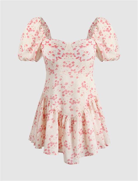 Floral Puff Sleeve Mini Dress Cider