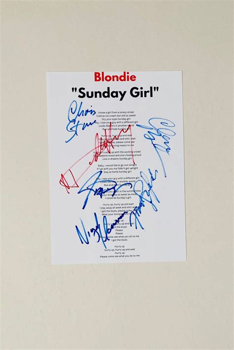 Blondie Sunday Girl Signed A4 Lyric Sheet Etsy Uk