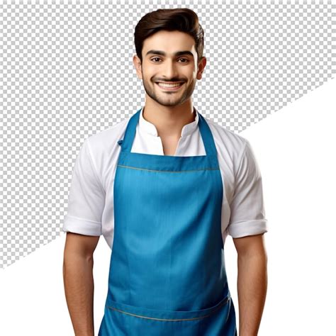 Premium Psd A Man With A Blue Apron That Says Quot He Is Smiling Quot