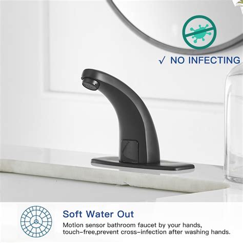 Bwe Matte Black Single Hole Touchless Bathroom Sink Faucet With Deck