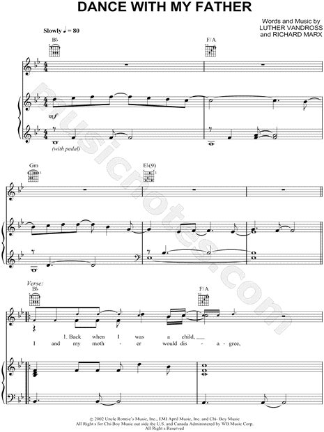 Luther Vandross Dance With My Father Sheet Music In Bb Major Transposable Download And Print