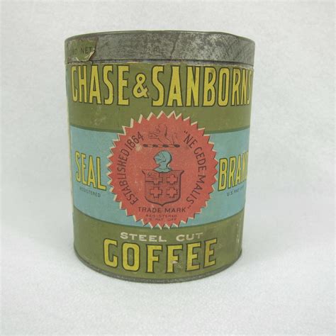 Seal Brand Coffee Tin With Lid Paper Label Lb Chase Sanborn Antique