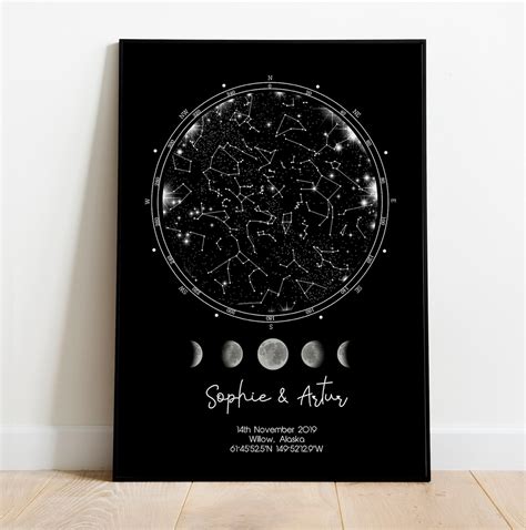 Mappa Stellare Personalizzata Con La Luna Mappa Del Cielo Etsy