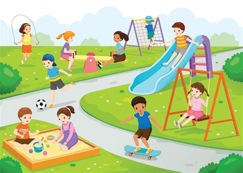 Happy Kids Playing In Playground