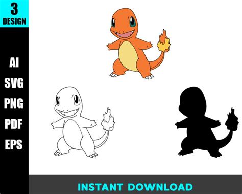 Charmander Vector Svg Eps Png Ai Outline Cricut Etsy Finland