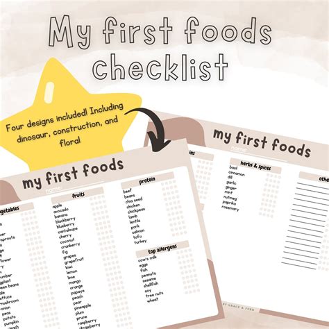 100 First Food Checklist Dinosaur Checklist Boho Checklist Construction