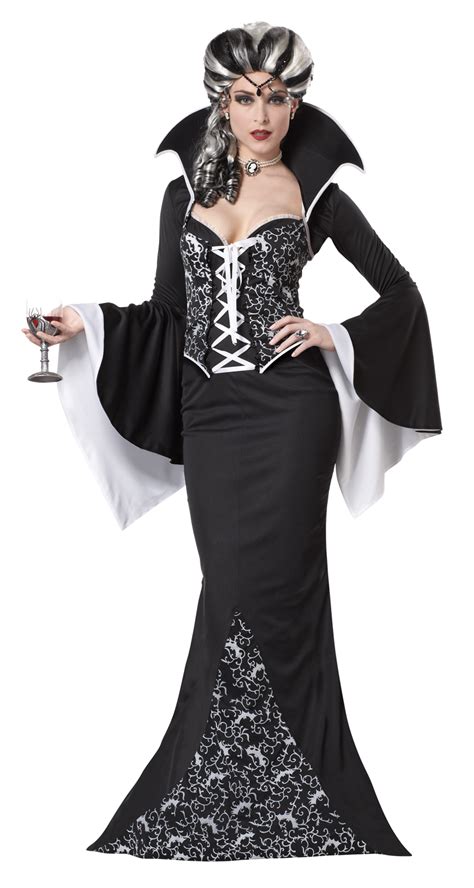 Deluxe Royal Vampiress Ladies Halloween Fancy Dress Black White Vampire