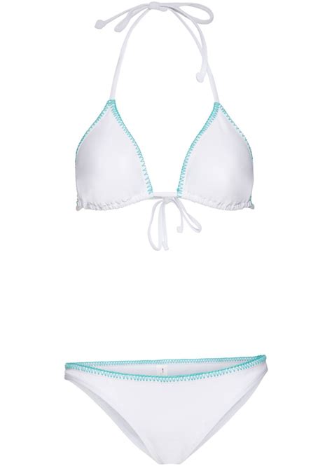 Sexy Damen Neckholder Triangel Bikini Set Mit Pailletten Besetzt Weiss