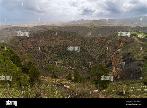 Paisaje invernal de cráter volcánico llamado Bandama Caldera en Gran