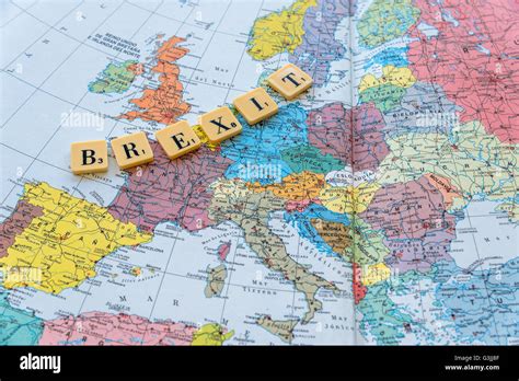 Brexit word on european map. The United Kingdom European Union ...