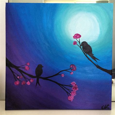Black Shadow Art Acrylic Paint Moonlit Birds Painting Shadow