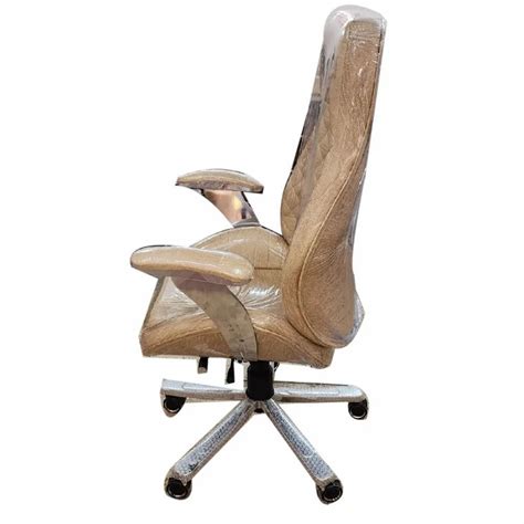 High Back Beige Leather Boss Office Revolving Chair Fixed Arm At Rs