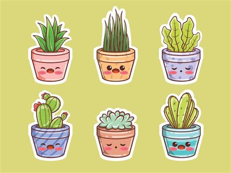 Conjunto De Dibujos Animados De Cactus Y Plantas Suculentas Lindas