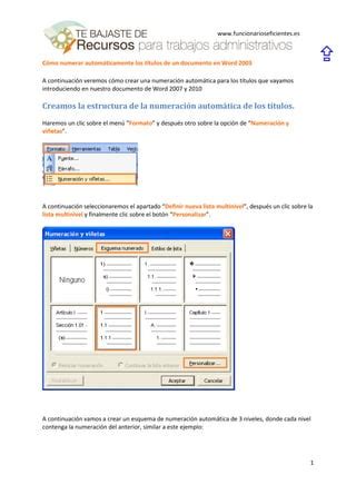 Cómo numerar automáticamente los títulos de un documento word 2003 PDF