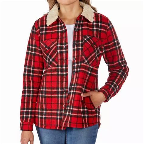 Jackets And Coats Red Plaid Sherpa Lined Plush Shirt Jacket Shacket