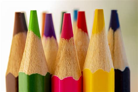 Macro Shot Of Multi Colored Drawing Pencils Stock Photo Image Of