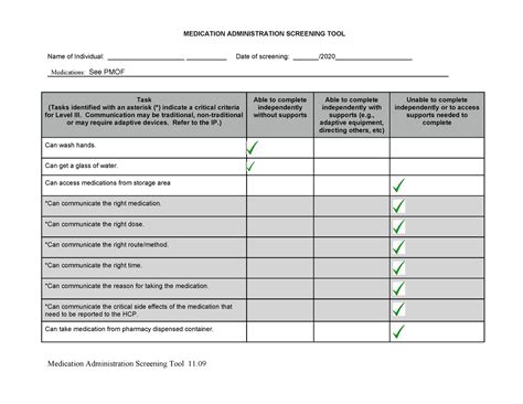 Self Medication Assessment Form Medication Administration Screening