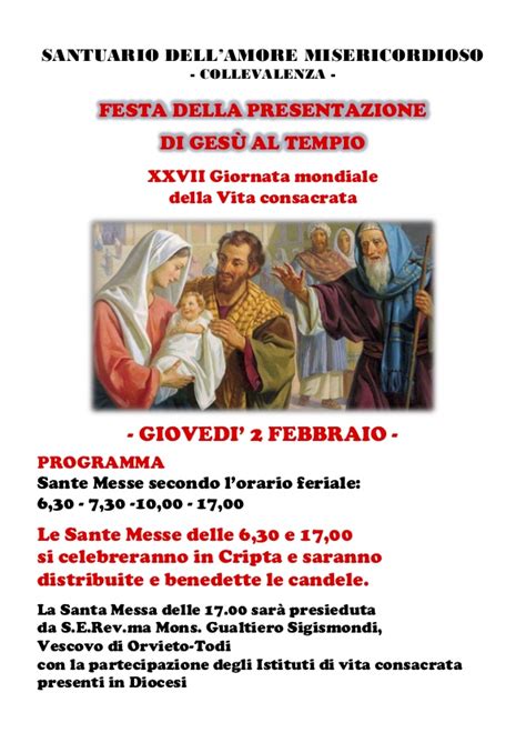 GIOVEDÌ 2 FEBBRAIO 2023 Festa della Presentazione di Gesù al tempio