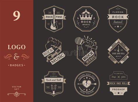 Set Of Vintage Logos Of Rock Music And Rock And Roll Stock Illustration