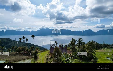 Aerial view of panorama of Maninjau Lake West Sumatra, Danau maninjau ...