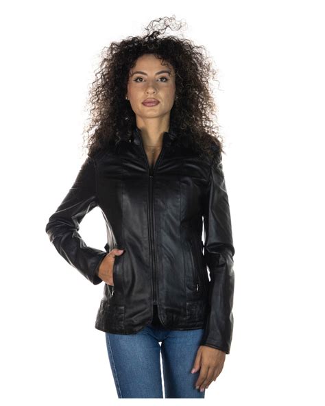 T100 Giacca Donna Nero Con Cappuccio In Vera Pelle LeatherTrend It