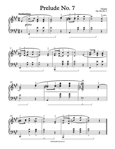 Free Piano Sheet Music Prelude In A Major Op 28 No 7 Chopin