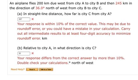 Solved An Airplane Flies Km Due West From City A To City Chegg