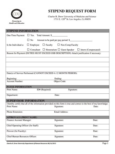 Fillable Online Cdrewu Stipend Request Form Charles R Drew