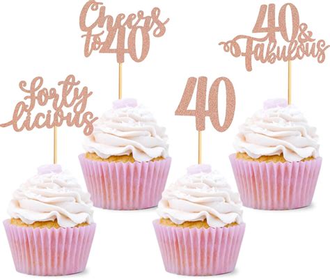 Blumomon Rose Gold Glitter 40th Birthday Cupcake Toppers Happy Birthday