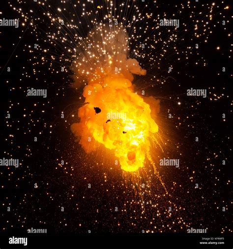 Realistic Fiery Explosion With Sparks Over A Black Background Fireball