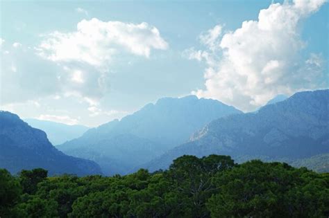 Premium Photo | Blue sky with clouds and mountains peak