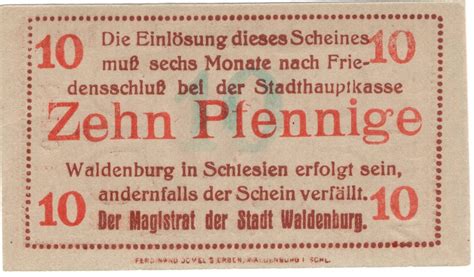 Pfennigs Red Issue Ciudad De Waldenburg Silesia Numista