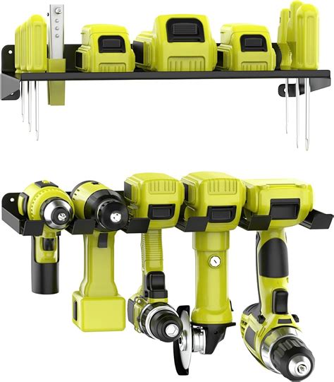 Torack Wall Mount Power Tool Organizer Cordless Drill Holder With 5 Slots And