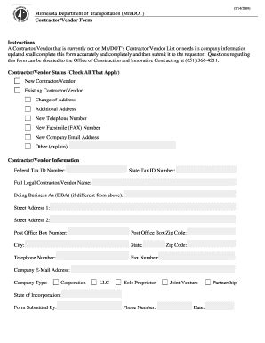 Fillable Online Dot State Mn Contractor Vendor Form Instructions A