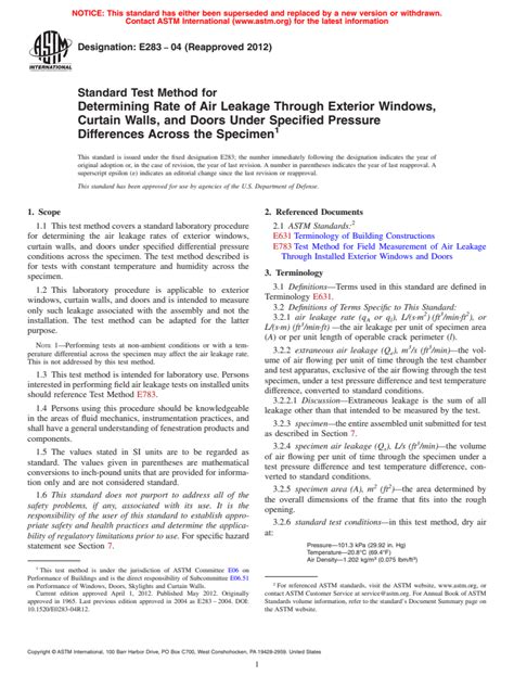 ASTM E283 04 2012 Standard Test Method For Determining Rate Of Air