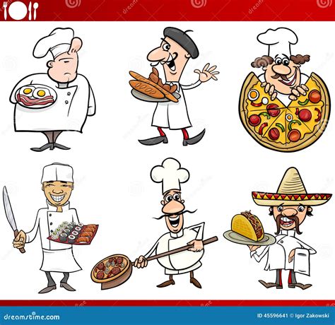 International Cuisine Chefs Cartoons Stock Vector Illustration