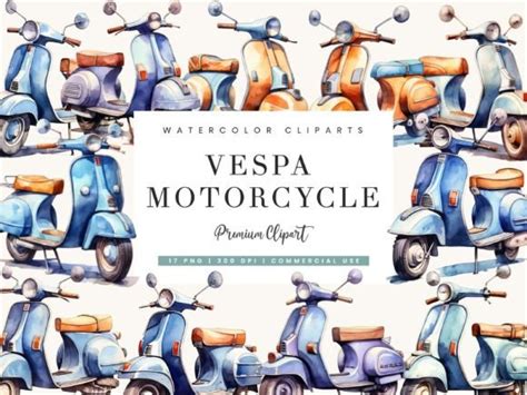 Watercolor Vespa Motorcycle Clipart Graphic By Busydaydesign Creative