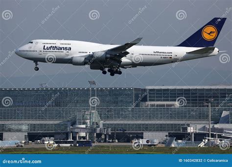 Lufthansa B747 Plane Taking Off From Frankfurt Airport FRA Editorial