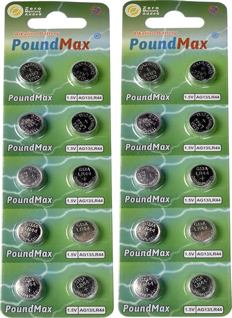 PoundMax Lot De 20 Piles Bouton Alcalines Super AG13 G13 SR44 LR44 A76