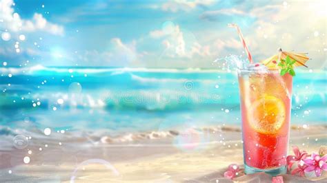 Tropical Beach Cocktail With Refreshing Summer Vibes Stock Image