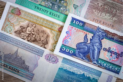 Myanmar Currency Kyat Banknotes Of Various Denominations Stock Photo