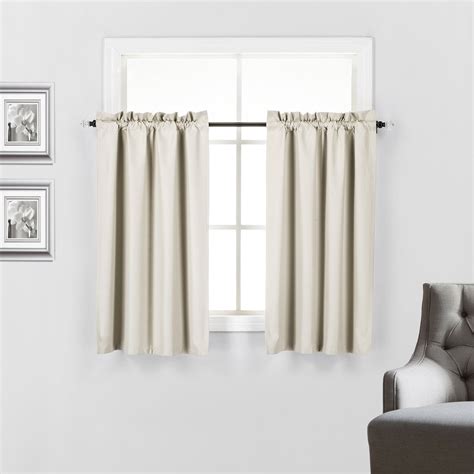 "2 Piece Beige Blackout Insulated Rod Pocket Kitchen Curtain Panels for ...