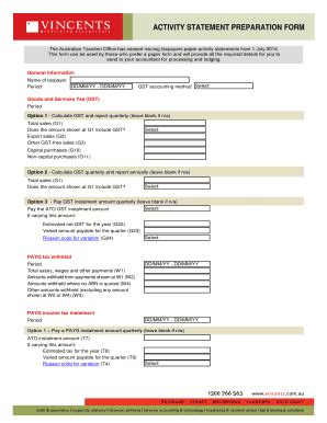 Fillable Online Activity Statement Preparation Bformb Vincents