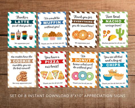 Great Value Set Of 8 Appreciation Pun Signs Printable For Teachers